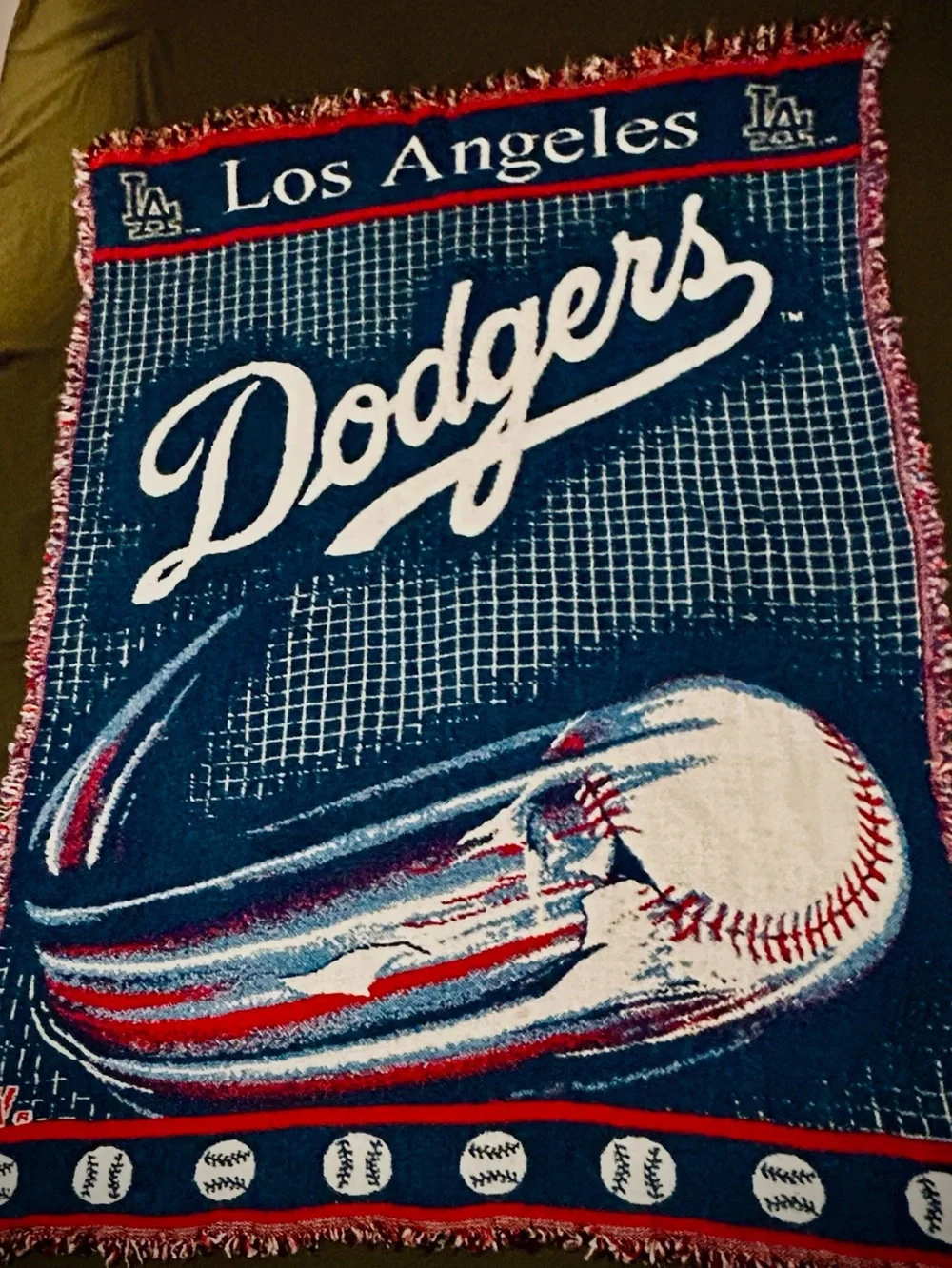 Vintage 90s Dodgers woven stadium lap blanket 48x54 Retro MLB